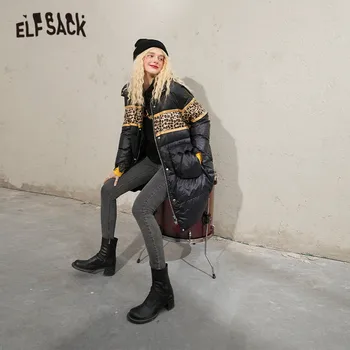 ELFSACK Leopard Mozaik Oversize Priložnostne Hooded 90% Bela Raca Navzdol Plašč Žensk,do leta 2020 Zimske ELF korejske Ženske Dnevno Toplo Outwear