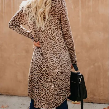 2020 Nove Ulične Ženske Dolg Rokav Jopico Leopard Kimono Šal Svoboden Vrhovi Bluzo Plašč Jakna