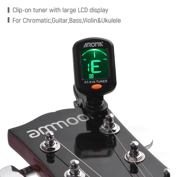 AROMA NA-01A Vrtljiv Clip-on Tuner LCD-Zaslon za Kromatične Kitaro, Bas, Ukulele Violino