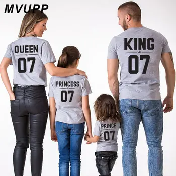 MVUPP družinsko modno ujemanje oblačila kratka majica kralj kraljica princ princesa 07 oče, mama in hčerka, sin družine videz oblačila