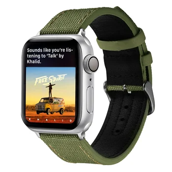 Platno+usnjeni trak za Apple watch band 44 mm 40 mm iWatch band 42mm 38 mm šport zapestnica iwatch serije 5 4 3 2 pribor 44 mm