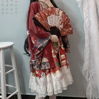 Poletje Ženski Kimono Jopico Majica Harajuku Kawaii Lolita Slog Top ie Ujemanje Bluzo Svetišče Fox Tiskanja Japonski Ulične