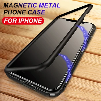 Kovinski Magnetno Ohišje za iPhone 12 11 XR Pro XS MAX X SE 2020 Mini Ohišje Za iPhone 7 8 6 6s Plus Kaljenega Stekla Nazaj Pokrov Magneta