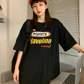 T-majice Ženske Pismo Natisnjeno Prosti čas Plus Velikost 2XL Svoboden Oversize O-vratu Pari Harajuku Tshirts Nov Prihod Ins Vse-ujemanje