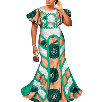 Afriške Poročno Obleko Bazin Riche Femme Moda Afriške Dolge Obleke za Ženske, O-vratu Metulj Rokav Stranka Obleko WY2586