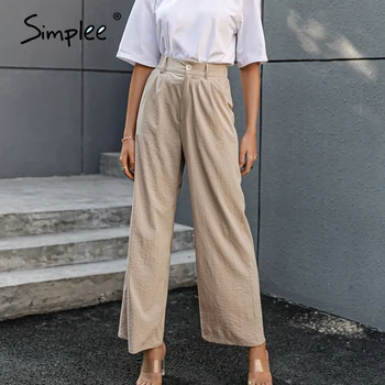 Simplee Priložnostne širok noge trdno dame dolge hlače High street pomlad ohlapne hlače Modni urad ženske hlače steetwear 2021