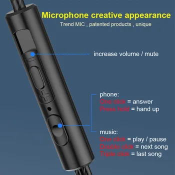 3 kos visokokakovostne Stereo Slušalke Žične kabel, Slušalke Z Mikrofonom Za iPhone auricuares Za apple Xiaomi Uho brsti