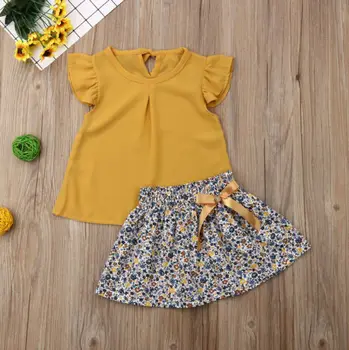 Dekle Oblačila Moda Baby Toddler Fant Dekle Cvetlični Ruffle Majica brez Rokavov, Vrhovi+Krilo 2pcs Obleke Oblačila