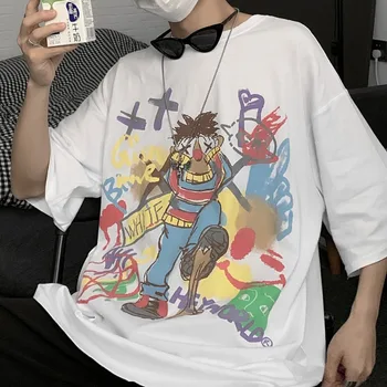 Dolgo Ohlapno korejski Slog T-shirt za Moške, Ženske Ulične Hip Hop Tshirt Ulzzang Harajuku Obleke Poletje Preobsežne
