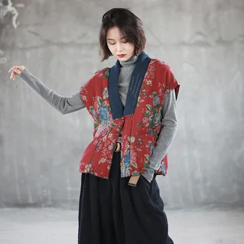 Gospa Kitajski Retro Slogu Telovnik Tradicionalni Orientalski Oblačila Za Ženske Modni Print Brezrokavnik Brez Rokavov Hanfu Tang Obleko Zimo Waistcoat