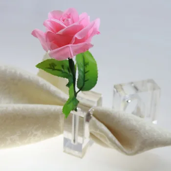 Brezplačna dostava jasno kvadratnih akril napkin obroč z rožo, vaze, cvetlični vazi napkin imetnika