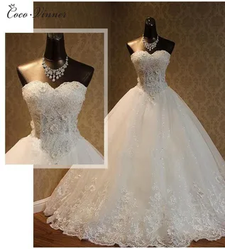 Moda luksuzni beading poročno obleko vestido de noiva čipke poročen plus velikost neveste poroka obleke casamento WX0093
