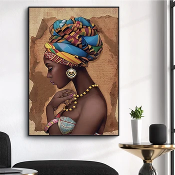 Afrika Črna Ženska Pisane Klobuke Oljna slika na Platnu Plakatov in Fotografij Skandinavskih Sliko za dnevno Sobo