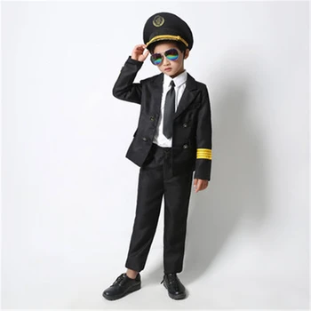 90-160 cm Otroci Zrakoplova, Cosplay Kostum Halloween Party Stevardesa bo Ustrezala Fancy Pilotske Uniforme Dekleta Uspešnosti Oblačila Sklop