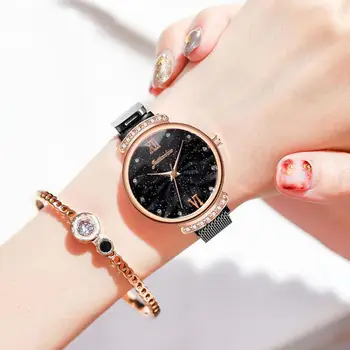 Ženska Moda in ženske Magnetno Sponko Pasu Ure Black Luxury Ženske Kvarčne Ročne ure Geometrijski Površini Ženski Horloge Dames
