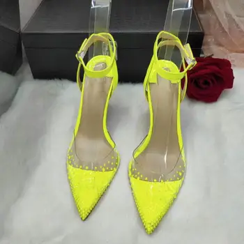 2020 kov nov slog neon rumena jasno, kristalno slingback pointy toe visokih petah stiletto čevlji, sandali 12 cm 10 cm