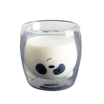 Lep Panda Dvojni Steni Steklenih Pokal 250ml Nosi Pivo Očala Ustvarjalne Zjutraj Mleko Kozarec Soka Stekla Odporna proti Vročini Vrč Strel Stekla