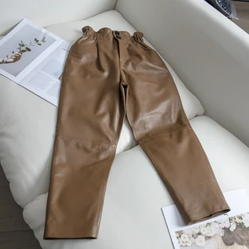 Originalne usnjene hlače, ženske, plus velikost 2019 pozimi nov modni ulične Elastični pas hlače ženske visoko pasu harem hlače