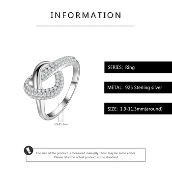 Twined Srce Moda za Ženske Obroči 925 Sterling Srebro Prst obroči Za Ženske Poroko Udejstvovanje Obroči Moda 925 Nakit