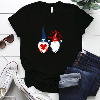 Srčkan Gnome Natisnjeni Nekaj Majica Plus Velikost S-5xl Srčkan Vrhovi za Ljubitelje Počitniških Svoboden Vratu Valentinovo Darilo Mujer Camisetas