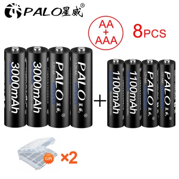 PALO 4Pcs 3000mAh 1,2 V AA Polnilne Baterije+4Pcs 1100mAh 1,2 V AAA Baterija NI-MH AA AAA Polnilne Baterije za Fotoaparat Igrača