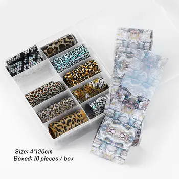 120 cm 10pcs Kit Nail Art Folije Prenos Nalepke Boxed Pritisnite Na Nohti Manikira Okraski Določa Leopard Design Nalepke Za Nohte