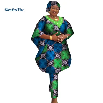 Afriška Oblačila Plašč in Hlače Afriške Ženske 2 Kosa Hlače Določa Bazin Riche Afriška Oblačila Tiskanje Pearl Majica in Hlače WY3760