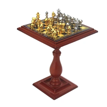 1:12 Lutke, Dodatki, Mini Igra Šah Chess Set Izdelan iz Zlitine, Silver