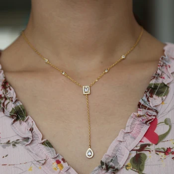2018 poroko posla dolgo ogrlica za ženske Y lariat design kvadratnih kaplja vode čar cz postaja modni ovratnik verige nakit
