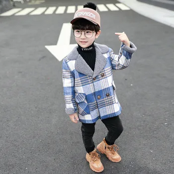 Otroško Oblačila 2020 Nove Zimske Korejski Fantje Modni Veliki Kariran Dvojno Zapenjanje River Coat Plus Velet Vrhnja Oblačila Otrok