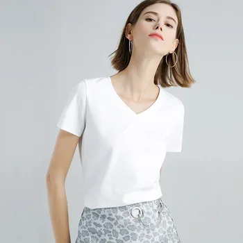 Poletje 2019 Majica s kratkimi rokavi Ženske Priložnostne Moda Tshirt O-vratu T-shirt Kratek Rokav Beli Vrhovi Oblačila