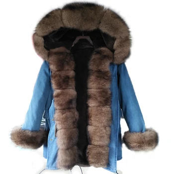 2020 zimska jakna ženske novih dolgo parka pravi krzno plašč velik rakuna, lisica krzno krzno ovratnik hooded parkas debele vrhnja oblačila stree slog