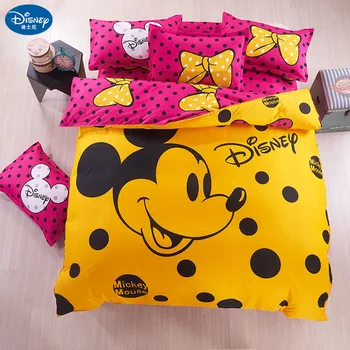 Disney Rumena Mickey mouse Posteljnina Nabor Rjuhe Kritje prevleke Božična Darila za Odrasle Otroke posteljo nastavite Eno Kraljica Kralj velikost