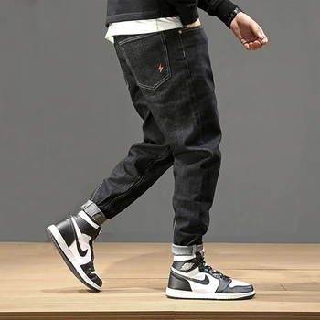 Moda Ulične Moške Jeans Letnik Black Ohlapno Fit Harem Kavbojke Moški Svinčnik Hlače Big Velikost 28-42 Japonski Slog Hip Hop Kavbojke