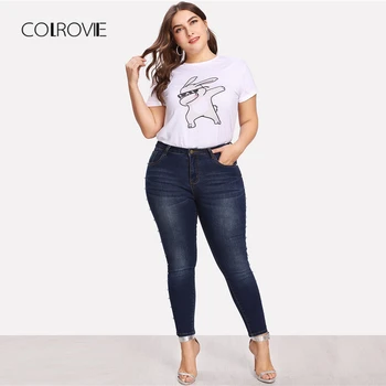 COLROVIE Plus Velikost Modri Biseri Biseri Priložnostne Denim Jeans Ženska Jeseni Letnik Žep Suh Ženske Jeans Femme Stretchy Hlače