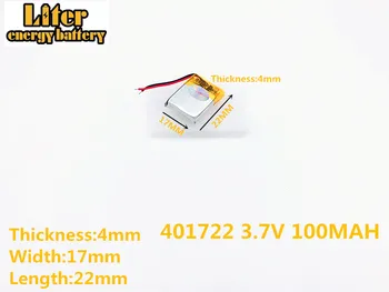 3.7 V,100mAH,401722 litij-Polimer baterijo 3,7 V 100MAH 401722 PLUG GPS,mp3,mp4,polymer baterija za ponovno polnjenje