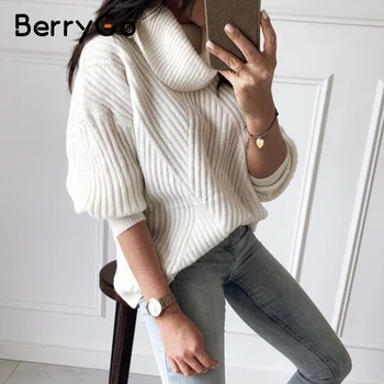 BerryGo Turtleneck pleteni pulover ženske Priložnostne batwing dolgimi rokavi pulover jumper Ženske ulične bele dame jopica 2020
