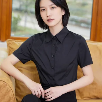 Korejski Ženske Majica Bluzo Ženske Majice, Bluze Ženska Kratek Rokav Srajce Vrhovi Plus Velikost Urad Dama Elastična Roza Majico, Bluze