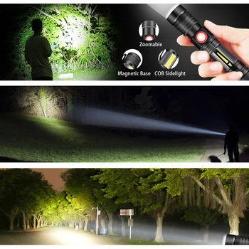 ZHIYU T6 LED Svetilka COB 4 Načini Magnet, Lučka za Kampiranje, ki Delajo 18650 Flash Luči Zoomable Nepremočljiva USB Polnilna Svetilka