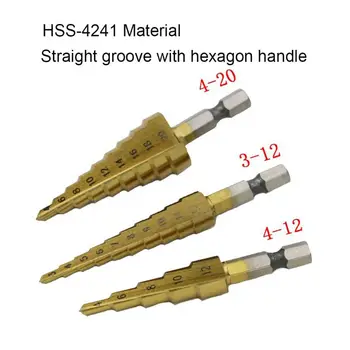 3-12 mm 4-12 mm 4-20 mm, Korak Cone Drill Bit Heksagonalna Kolenom hitroreznega Jekla Luknja
