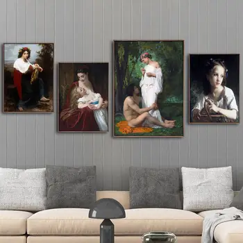 Doma Dekoracijo Tiskanja Platno Umetnosti Stenske Slike Plakat Platno, Saj Slike francoski William Adolpha Bouguereau ženska