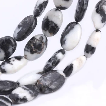 OlingArt 13*18 mm Naravnega Kamna kroglice ovalne Zebra vzorec kamna Black in white Modna Ogrlico, zapestnico, uhane, za nakit