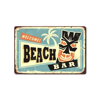 Tiki Nalepke Dobrodošli Bar na Plaži Letnik Kovinski Tin Znaki Bar Cafe Pub Doma Dekor Havajih Deskanje Wall Art Plakati ZSS16