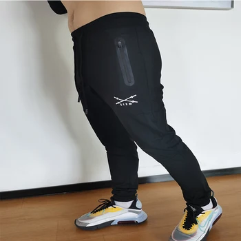 2020 Evropske in Ameriške mišice športne moške bombaž športna fitnes zadrgo žep športne hlače priložnostno vezene hlače