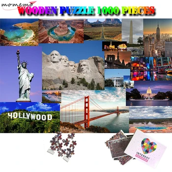 MOMEMO Ameriške Pokrajine, Puzzle 1000 Kosov, za Odrasle Lesene ZDA Krajine Zbiranje Sestavljanke Zanimivo Zbiranje Igrač