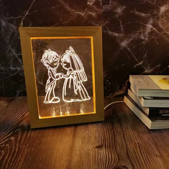 3D Vizualni Lesene Noč Svetlobe LED Foto Okvir za Slike Lučka Spalnica Postelji Dekoracijo Kreativna Darila