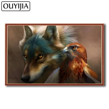 OUYIJIA Retro Orel Volk 5D DIY Živali, Ptic Diamond Slikarstvo Kvadratnih Vezenje Nosorogovo Mozaik Navzkrižno Šiv Doma Dekoracijo