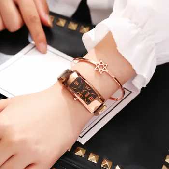 Luksuzni Kvadratnih Ženske Ure Magnetne sponke Moda Rose Zlata Quartz žensko Uro ročno uro Dame Watch reloj mujer 2020