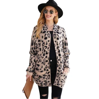 Leopard Brezrokavniki Za Ženske do leta 2020 Jeseni, Pozimi, Pletene Cardigan Pulover Ženske Puloverji Z Žepi Ženski Jeseni Oblačila