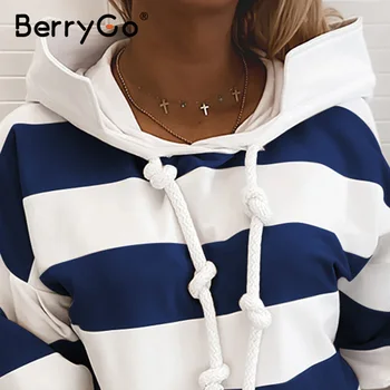 BerryGo Priložnostne trak svoboden ženski pulover s kapuco Fashion lace padla z ramen sleeve Hooded Majica Jeseni, pozimi svoboden plašč 2020